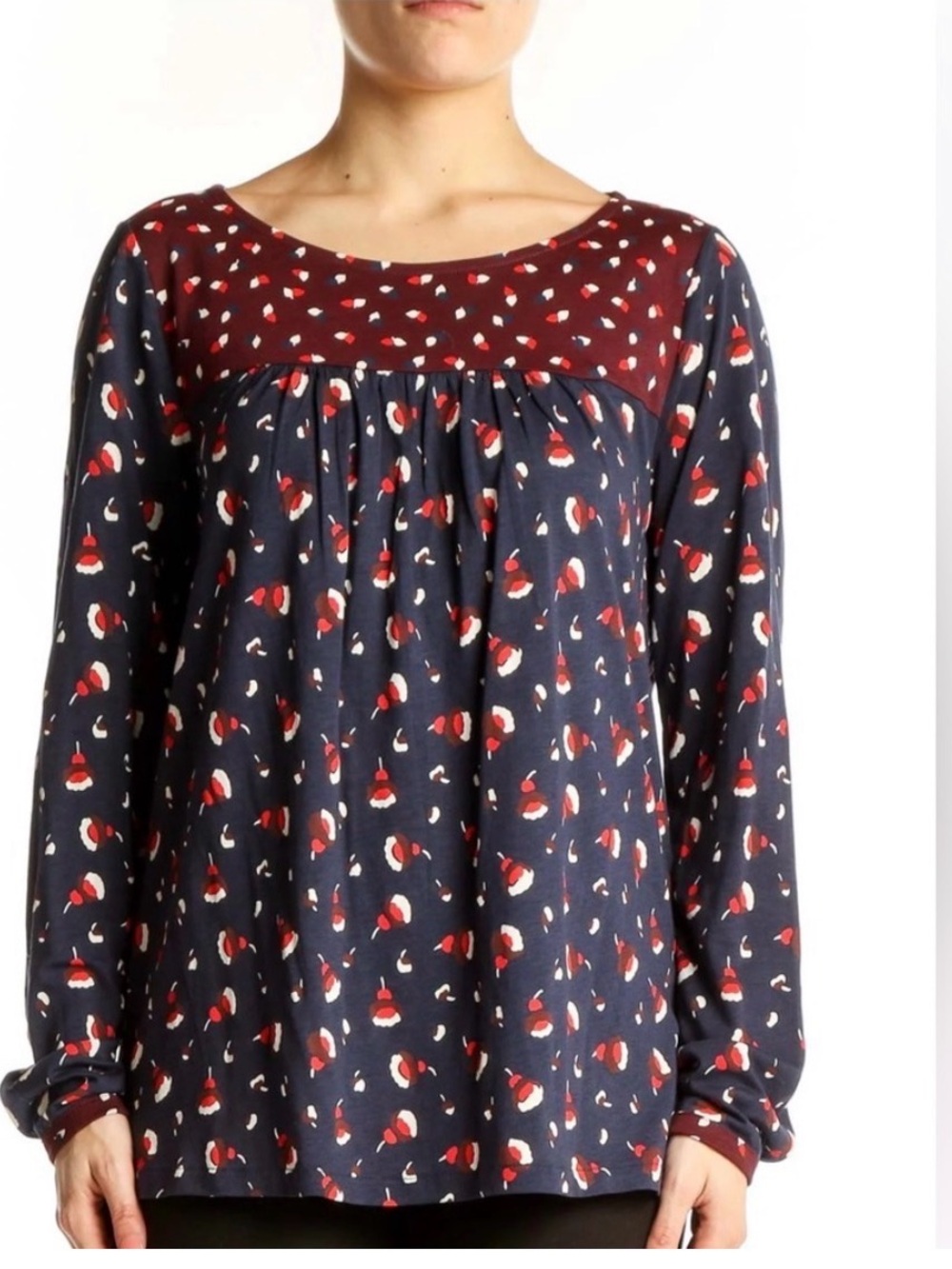 Boden Navy and Burgundy Floral-Print Long Sleeve Skirt